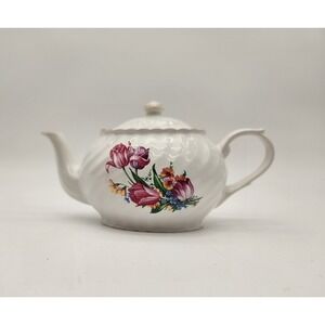 Vintage Ceramic Teapot Arthur Wood & Son Staffordshire England Floral Gold Trim‎